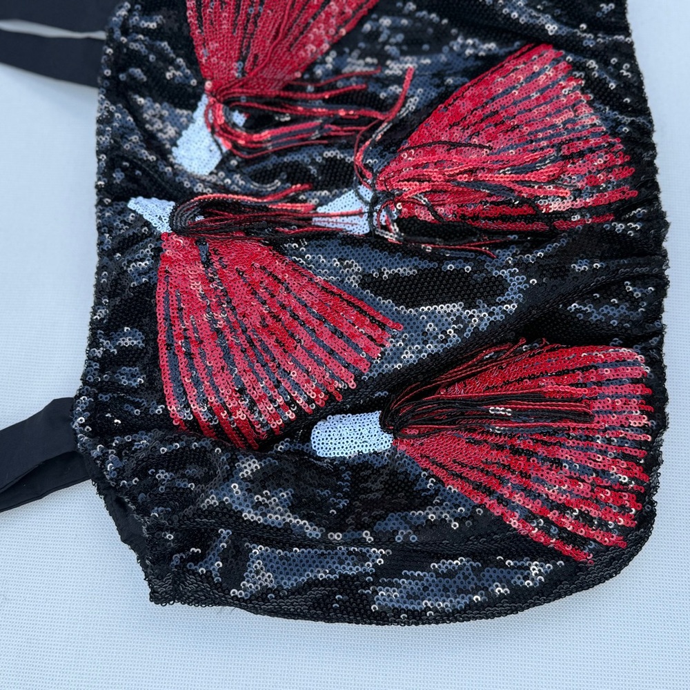 QUEEN OF SPARKLES Black and Red Sequin Crop Top - Size S - Picture 4 of 16
